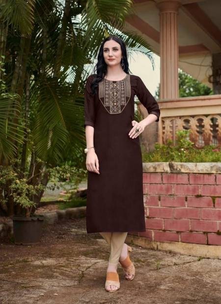Brown Colour VARDAN CLOUD 2 Fancy Ethnic Wear Cotton With Embroidery Kurtis Collection 321